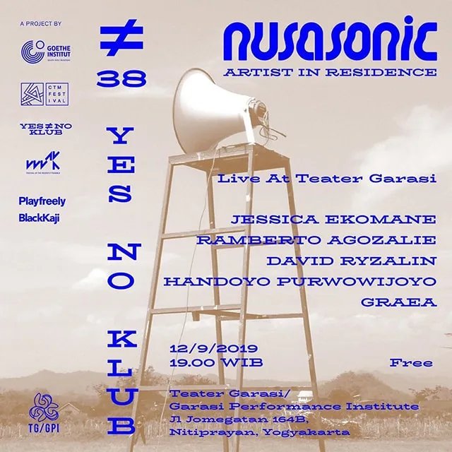 Flyer for YNK#38.5, 12 September 2019 at Teater Garasi, featuring Jessica Ekomane (Berlin) + Ramberto Agozalie (YK), David Ryzalin (YK), Handoyo Purwowijoyo (YK) & Graea (YK)